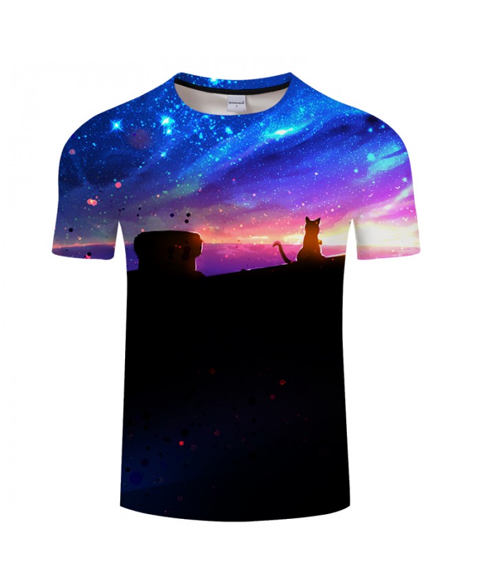 Galaxy&cat 3D Print t shirt Men Women tshirts Summer Casual Short Sleeve O-neck Sweatshirt Tops&Tees 2019 Drop Ship